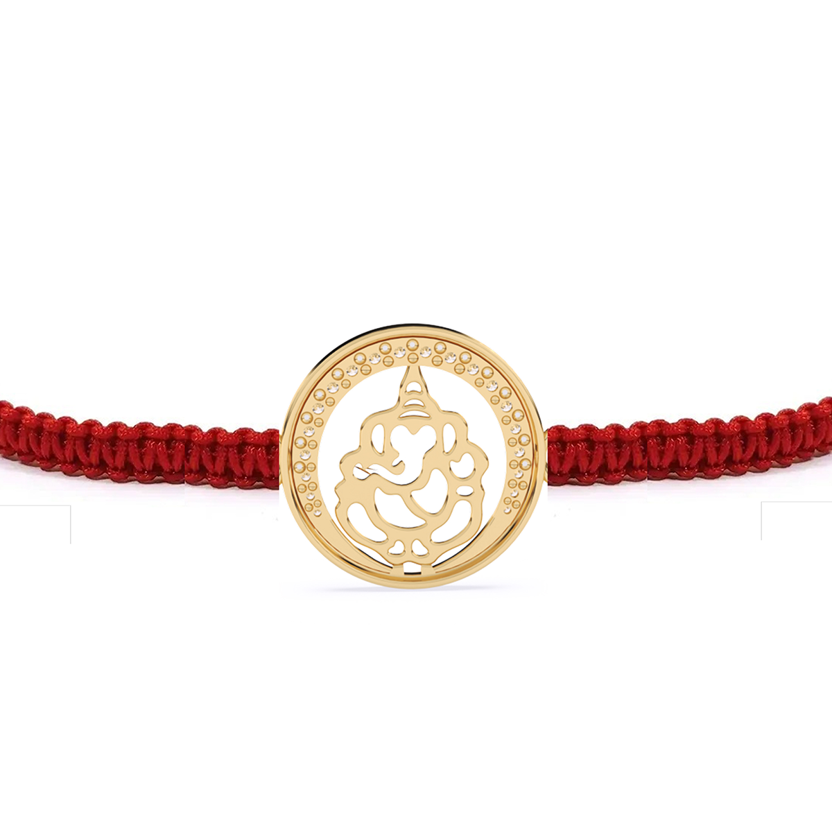 Spiritual Round Diamond Rakhi Featuring Lord Ganesha